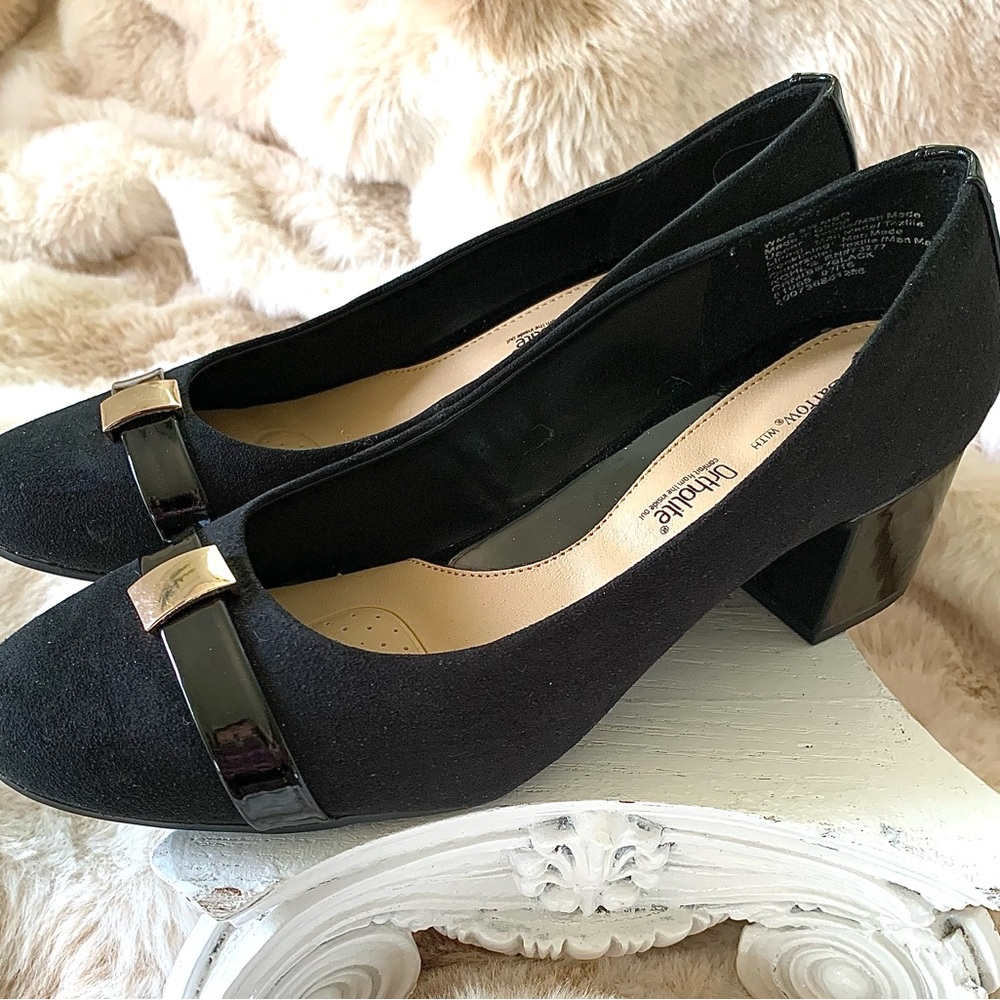 Croft & Barrow Ortholite Black Suede Heels with Elegant Block Heel Womens 8.5